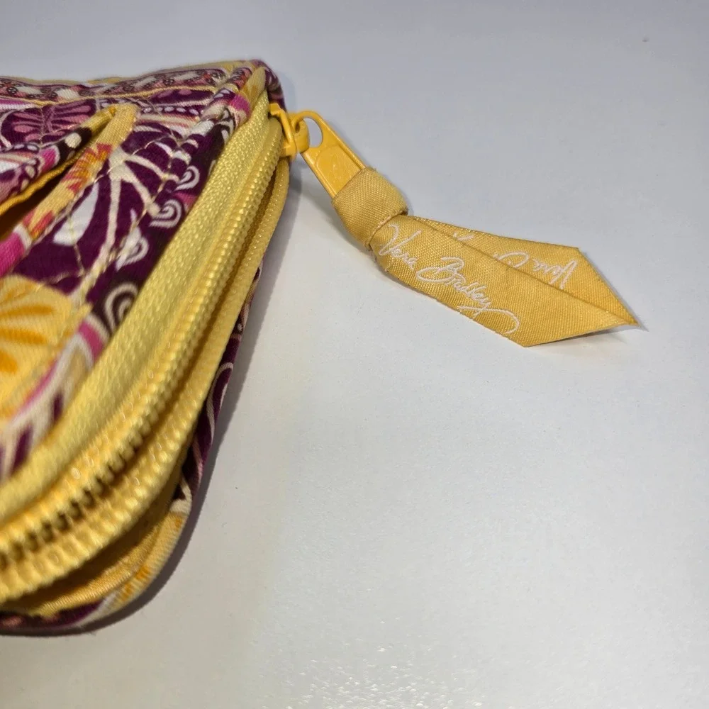 Vera Bradley Retired Yellow Purple Floral Accordion Zip Around Wallet Organizer‎